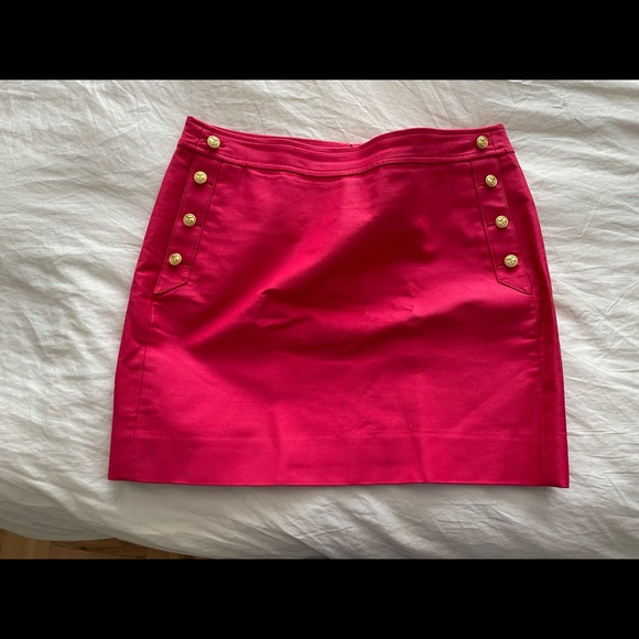 Pink/red structured Jcrew button skirt - Picture 3 of 4
